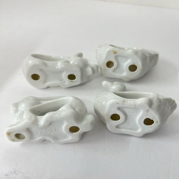 Vintage 1984 White Ceramic Farm Animal Napkin Rings Holders Set 4 Japan - Picture 6 of 10